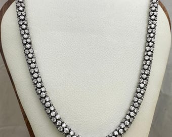 72 CT Georgian Moissanite Tennis Necklace | Blackened Silver, Antique Style