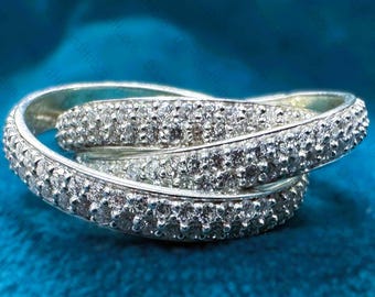 2CTW Round Moissanite Engagement Band, Diamond Wedding Band, Celtic Moissanite Gold Ring, Celtic Moissanite Silver Ring, Three Row Band