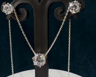 Elegant 8ct Round Moissanite Jewelry Set,Sparkling Moissanite Matching Set,Timeless 6 Prong Moissanite Earrings & Pendant, Diamond Pendant