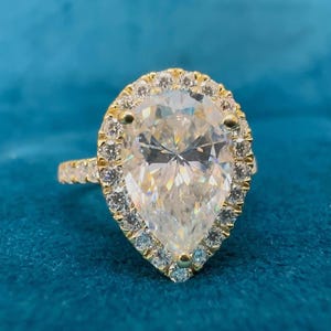 3 CT Pear Cut Halo Moissanite Engagement Ring | Pear Shaped Moissanite Ring | Solitaire Halo Wedding Ring | Anniversary Gift for Her
