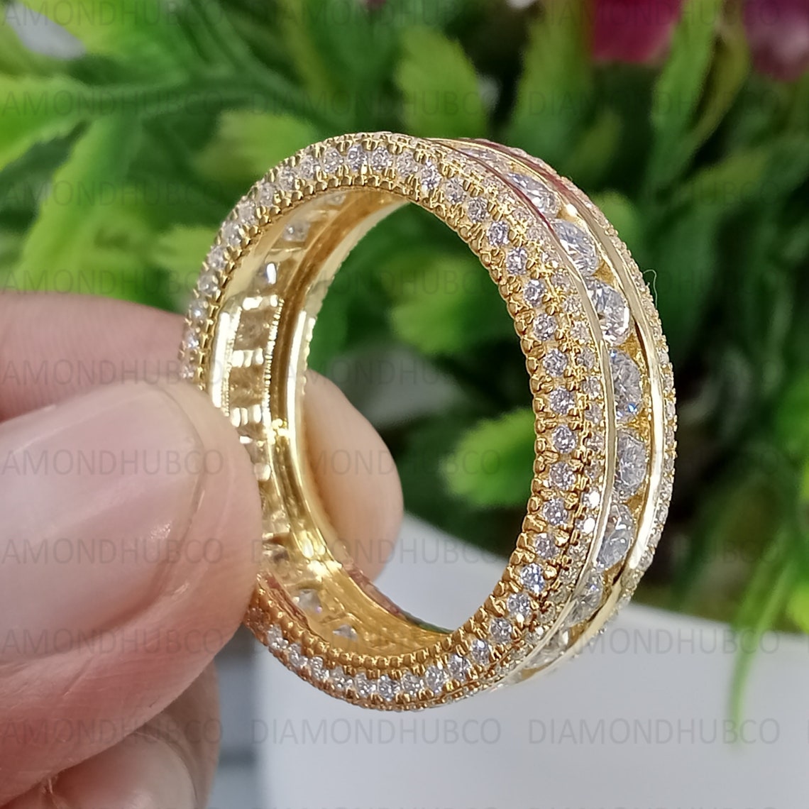 3.5 TCW Round Cut Moissanite Eternity Band Ring 14K Yellow Etsy