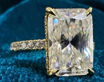 6.5ctw Radiant Cut Hidden Halo Ring, Under Halo Ring, Forever One Moissanite Engagement Ring, Radiant Cut Moissanite Wedding Ring, Claw Set