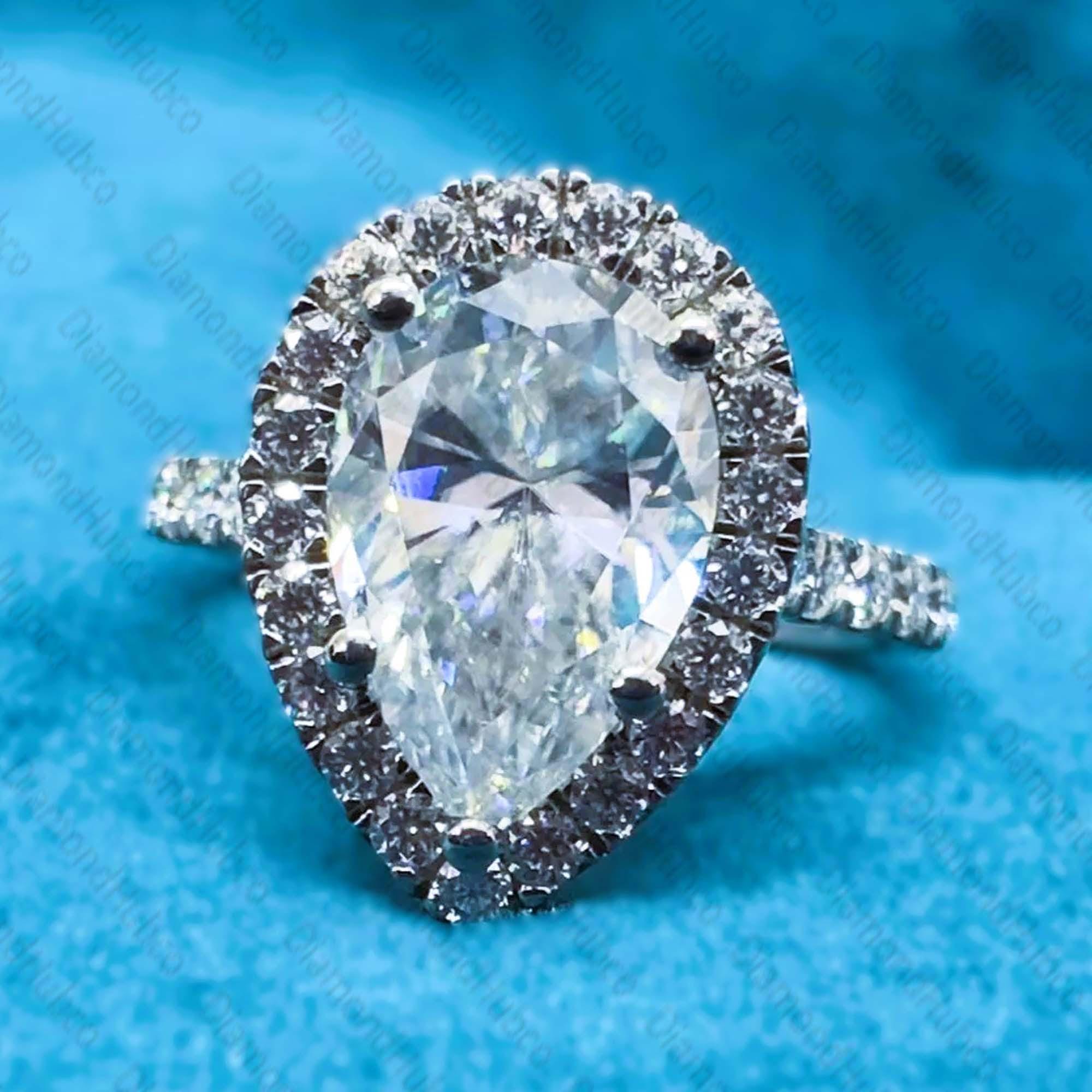 3カラット ペアカット モアッサナイト ハローエンゲージリング | 記念