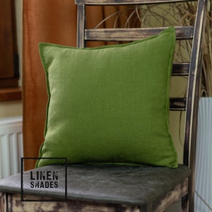 Decorative linen pillow case in green. Couch decorative pillowcases. Custom size available.