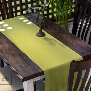 Green linen table runner. Custom size table runner. Colored table runner. Kitchen green table runner.