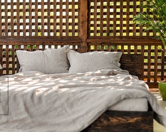Natural linen bedding set. 1 duvet cover,1 fitted sheet and 2 pillowcases.Custom size linen bedding.