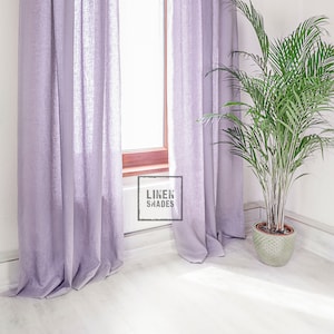 56&quot; (143 cm) wide lavender linen curtain (1 pcs). Living room curtain in lavender. Lavender bedroom curtain.Lavender kitchen curtain.