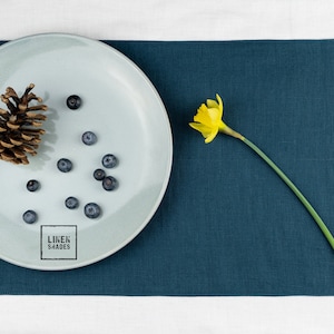 Blue linen placemats. Linen placemats sets.