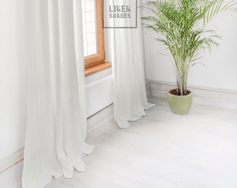 White Linen Curtain 56&quot; (143 cm) Wide (1 pcs).Elegant Living Room Drapery.Living Room Curtain in White.White Bedroom Curtain.