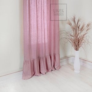 143 cm (56&quot;) wide pink linen curtain (1 pcs). Custom size curtain. Living room curtain. Bedroom curtain. Linen window curtain.
