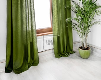 Green Linen Curtain 56" (143 cm) Wide.Bedroom Window Treatment.Modern Green Linen Curtain.Custom Size Green Linen Curtain.Bedroom Decor.