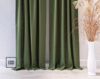 57 " / 145 cm wide forest green linen curtain. Living room green curtain.