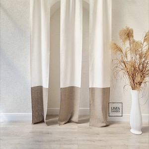 Colored curtains.Three 17&quot; (43 cm) wide linen curtains. Door curtains. White and natural linen curtains with rod pocket.