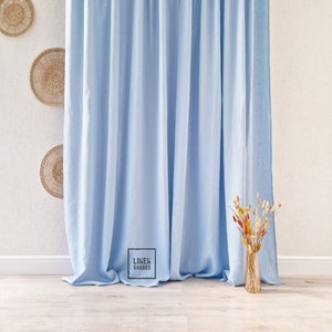56" (143 cm) wide blue bedroom linen curtain (1 pcs). Blue living room curtain. Custom size blue linen curtain. Kitchen blue curtain.