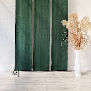 Emerald linen curtains.Three 17&quot; (43 cm) wide linen curtains. Door curtains. Linen curtains with rod pocket.