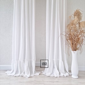 Cortina de lino blanco con volantes de 143 cm (56") de ancho (1 unidad). Tamaño personalizado. Ideal para sala de estar y dormitorio.