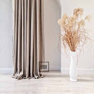 Natural Linen Curtain 56&quot; (143 cm) Wide (1 pcs). Living Room and Kitchen Window Drapes. Living Room and Kitchen Window Treatment.