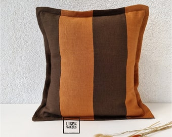 Decorative Brown linen pillowcase. Custom size brown linen pillowcase. Decorative sofa pillow cover. Multicolored sofa pillow cover.
