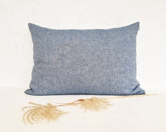 Blue linen pillow cover. Blue linen melange pillowcase.Blue linen bedding.