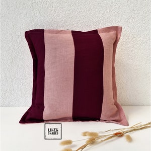 Pink and burgundy linen pillowcase. Custom size linen pillowcase. Decorative sofa pillow cover. Multicolored sofa pillow cover.