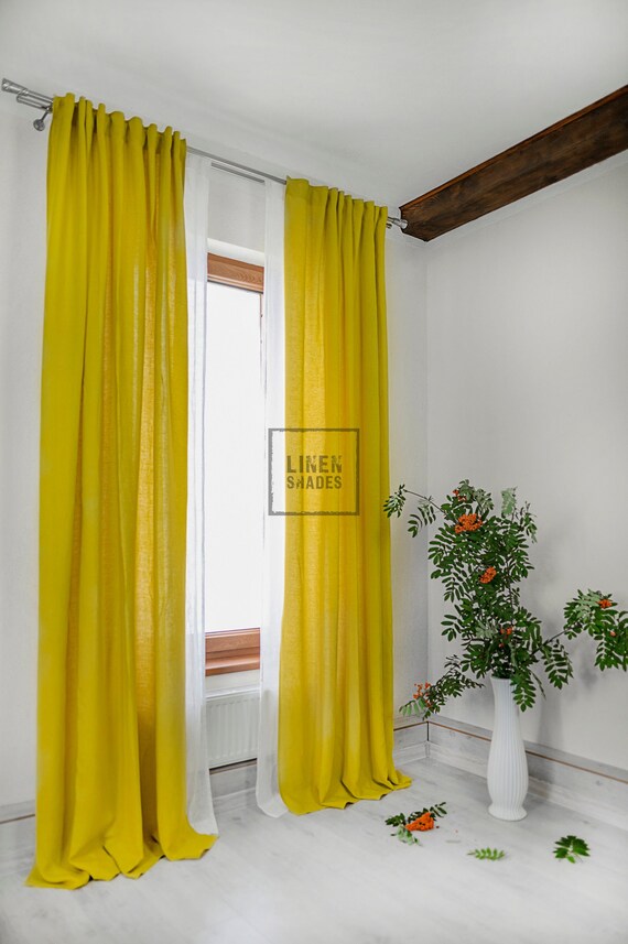 284 Cm 112 Wide Yellow Linen Curtain.yellow Living Room Etsy