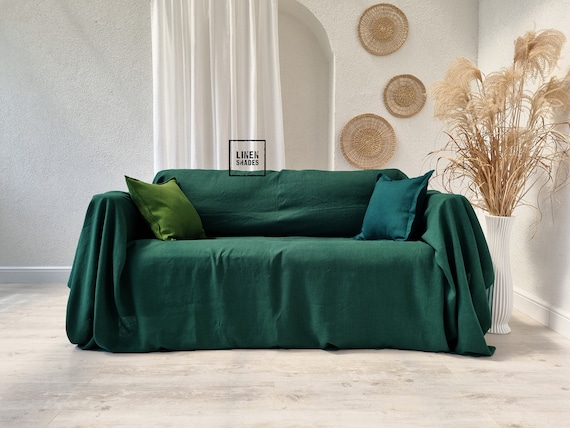 Green Linen Couch Cover.custom Size Dark Green Sofa Cover.green Linen Bedspread.green Armchair Cover.green Bed Coverings Etsy Canada