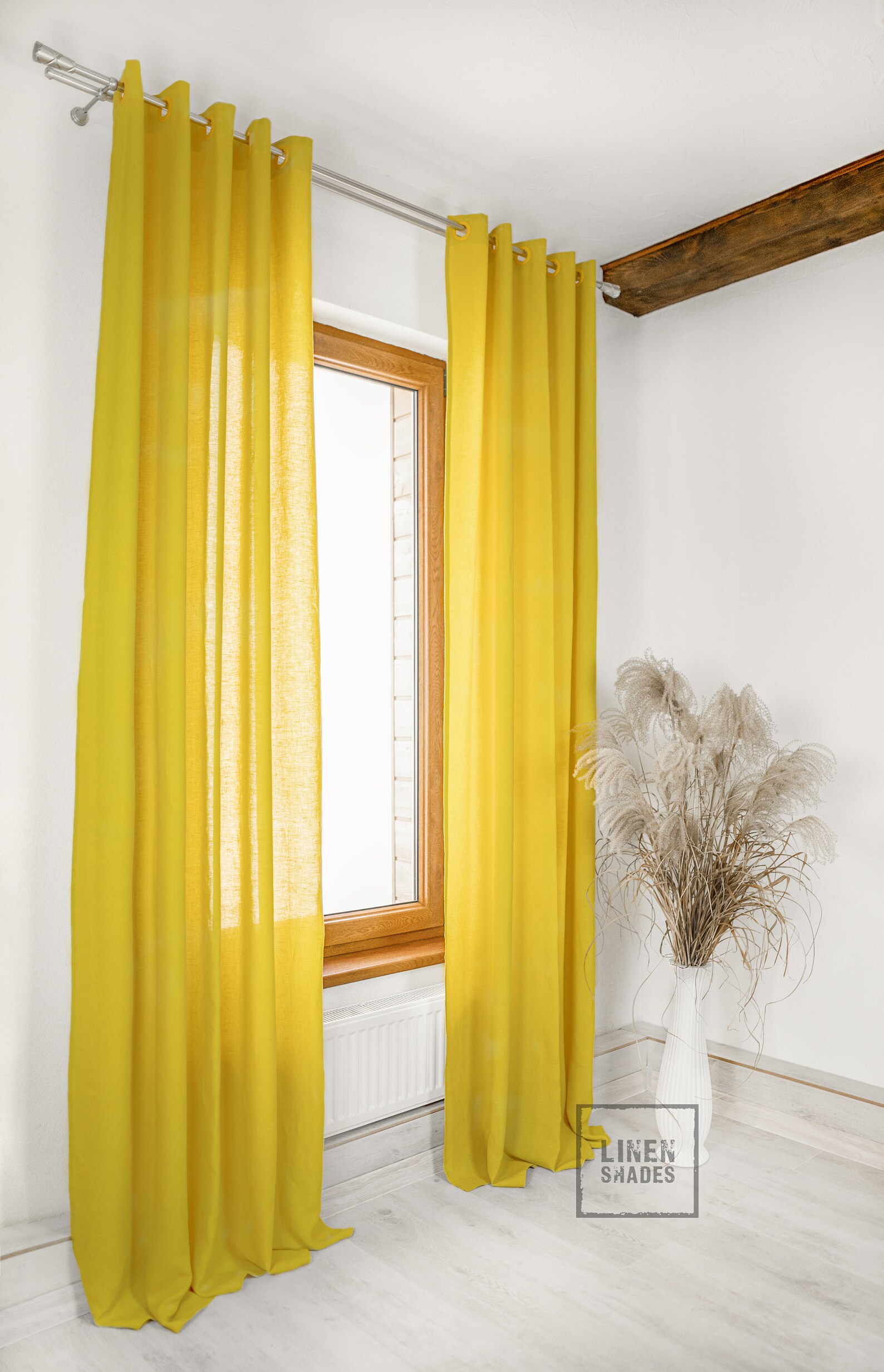 284 Cm 112 Wide Yellow Linen Curtain With Grommets. Custom Etsy