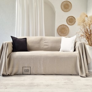 Natural Linen Couch Cover- Rustic Elegance for Your Living Space.Handcrafted Linen Couch Cover- Custom Size for Your Sofa.Linen sofa cover