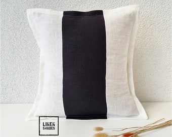 Black and white linen pillowcase. Custom size linen pillowcase. Decorative sofa pillow cover. Multicolored sofa pillow cover.