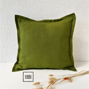 Decorative moss green linen pillowcase.Custom size green linen pillow cover.Decorative couch cushion cover.Green sofa pillowcase.