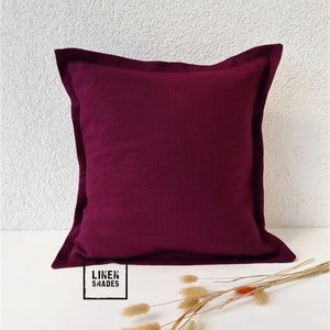 Decorative burgundy pillowcase. Decorative linen burgundy pillow cover. Custom size burgundy linen pillowcase.