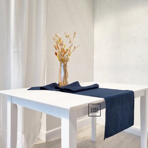 Blue linen table runner. Custom size table runner. Natural linen table runners in various colors. Kitchen blue table runner.
