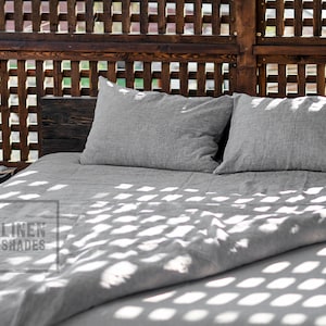 Gray linen bedding set. 1 duvet cover,1 fitted sheet and 2 pillowcases.Custom size linen bedding.
