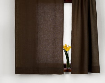 Narrow brown linen curtains. Brown linen curtains with rod pocket. Brown kitchen linen curtains. Included 2 curtains. Custom size available.