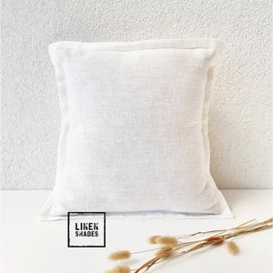 Decorative white linen pillowcase.Decorative couch cushion cover. White sofa pillowcase. White custom size linen pillow cover.