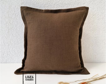 Brown linen pillowcase.Brown custom size linen pillow cover.Decorative couch cushion cover.Brown sofa pillowcase.