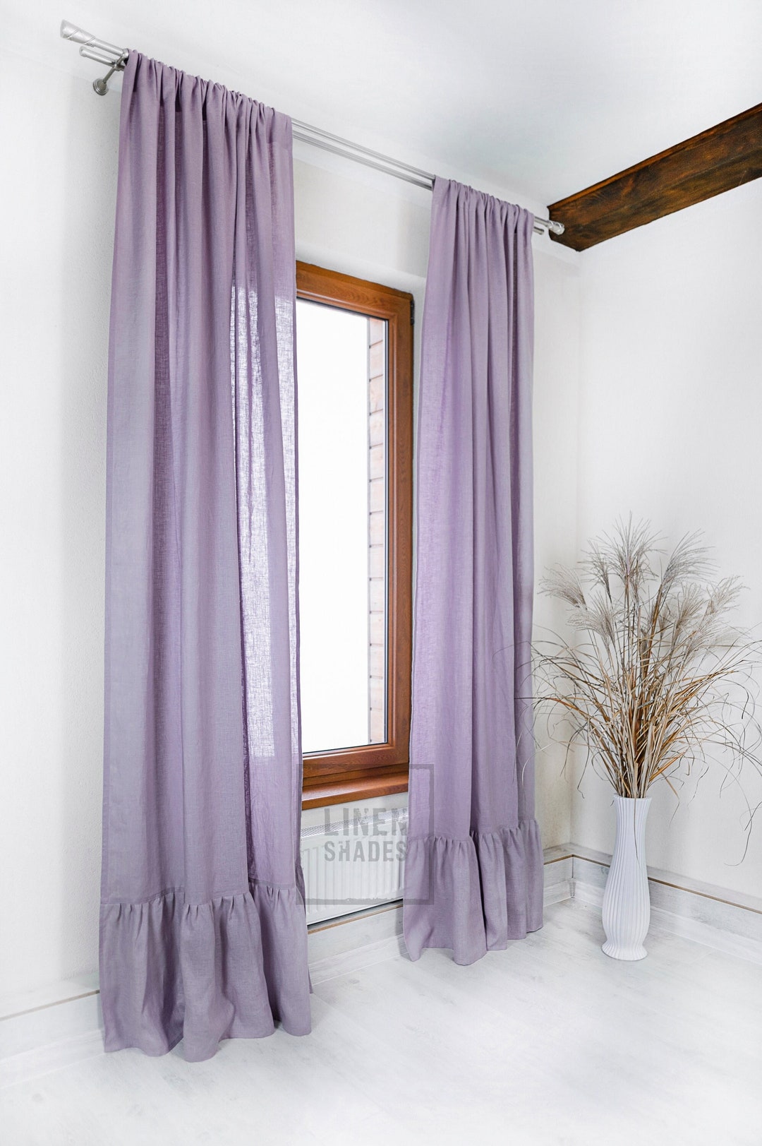 143 Cm 56 Wide Lavender Linen Curtain With Trim. Custom Size Curtain
