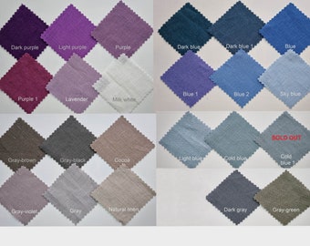 Linen samples for curtains. Samples of linen in various colors. Colored linen.Softened linen.