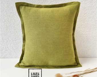 Decorative green linen pillowcase.Decorative couch cushion cover. Green sofa pillowcase. Green custom size linen pillow cover.