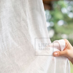 145 cm 57 wide thin linen curtain in white. White living room curtain. White bedroom curtain. White kitchen curtain. Short curtain. image 2