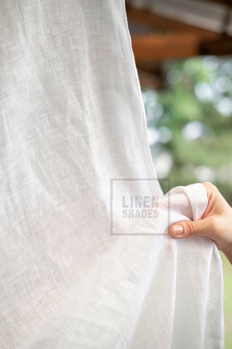 145 cm 57 wide thin linen curtain in white. White living room curtain. White bedroom curtain. White kitchen curtain. Short curtain. image 2