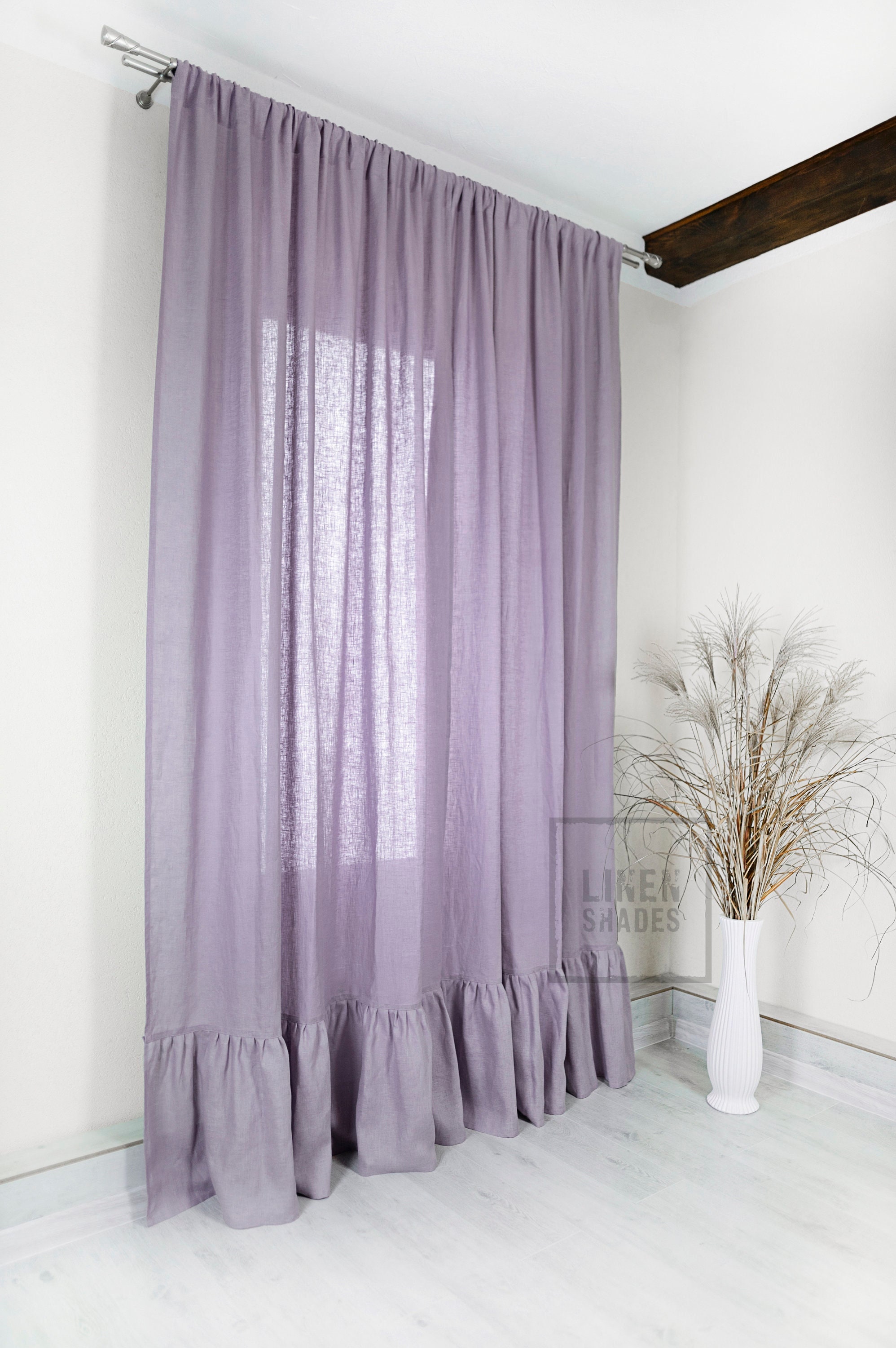 143 Cm 56 Wide Lavender Linen Curtain With Trim. Etsy