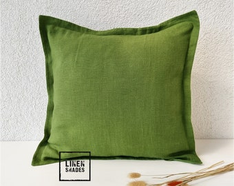 Decorative green linen pillowcase.Custom size green linen pillow cover.Decorative couch cushion cover.Green sofa pillowcase.