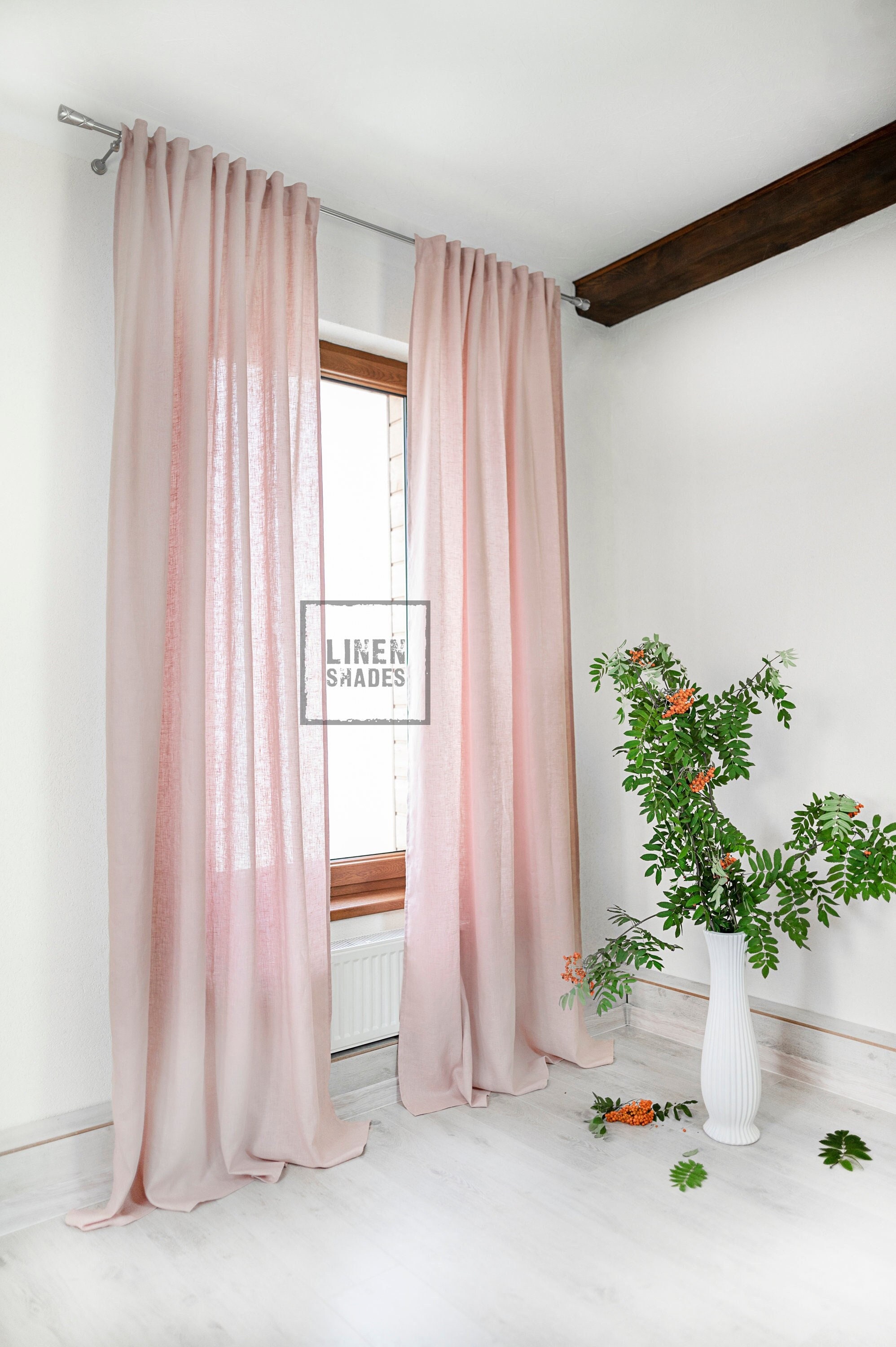57 144 Cm Wide Pink Linen Curtain. Pink Living Room Etsy