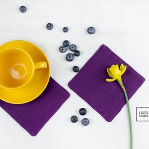 Handcrafted Purple Linen Coaster Sets - Elegant Home Decor Essentials.Custom Size Purple Linen Coaster Sets.