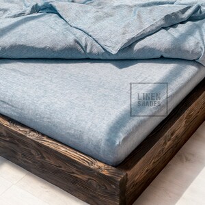 Blue linen bedding set. 1 duvet cover,1 fitted sheet and 2 pillowcases.Custom size linen bedding.