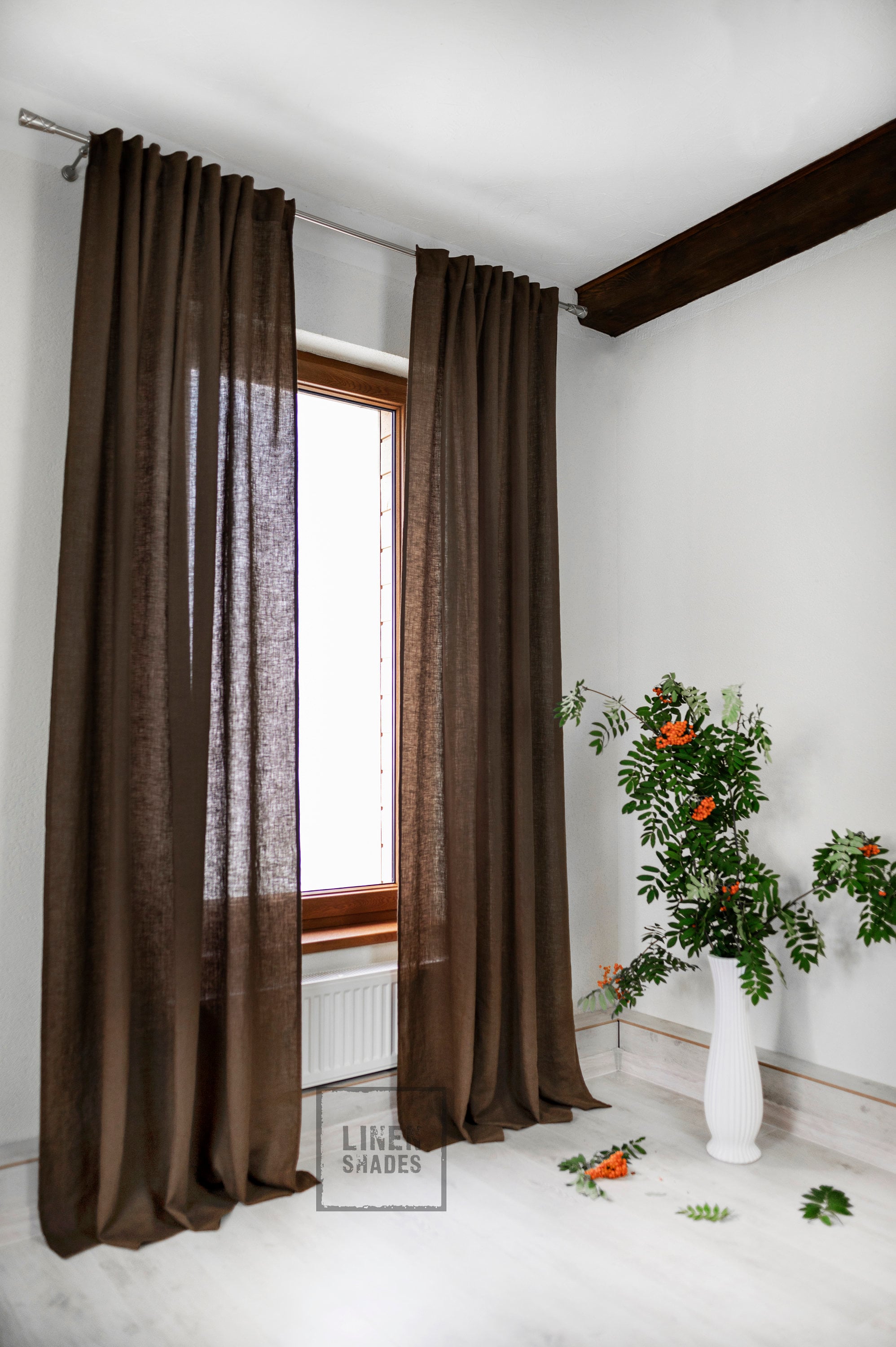 Brown and best sale white curtains