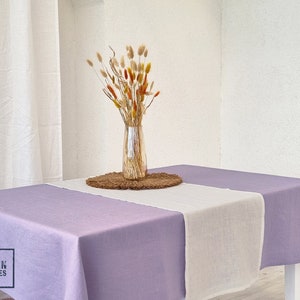 Lavender Linen Tablecloth.Handcrafted Elegance for Your Table.Handcrafted Lavender Linen Tablecloth-Timeless Beauty for Your Table.