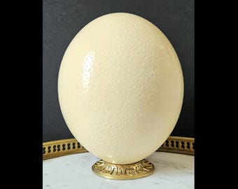 Œuf D'autruche Sur Socle En Marbre Brun, Décoration Art Déco 20 Cm
