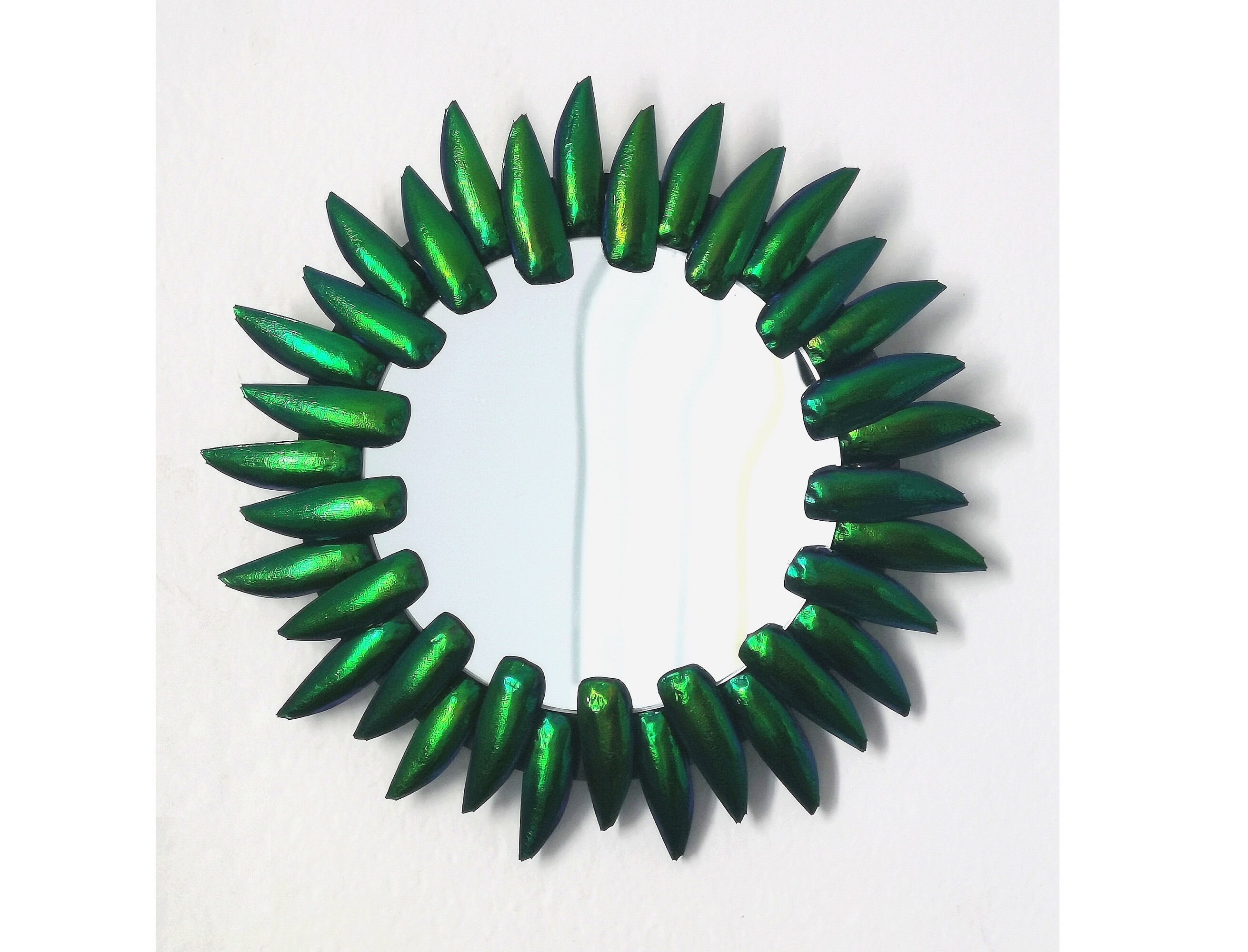 Miroir Rond, Cadre en Carapaces de Scarabées. Diam. 15 cm L Décoration Murale . Art Déco Placeoddity